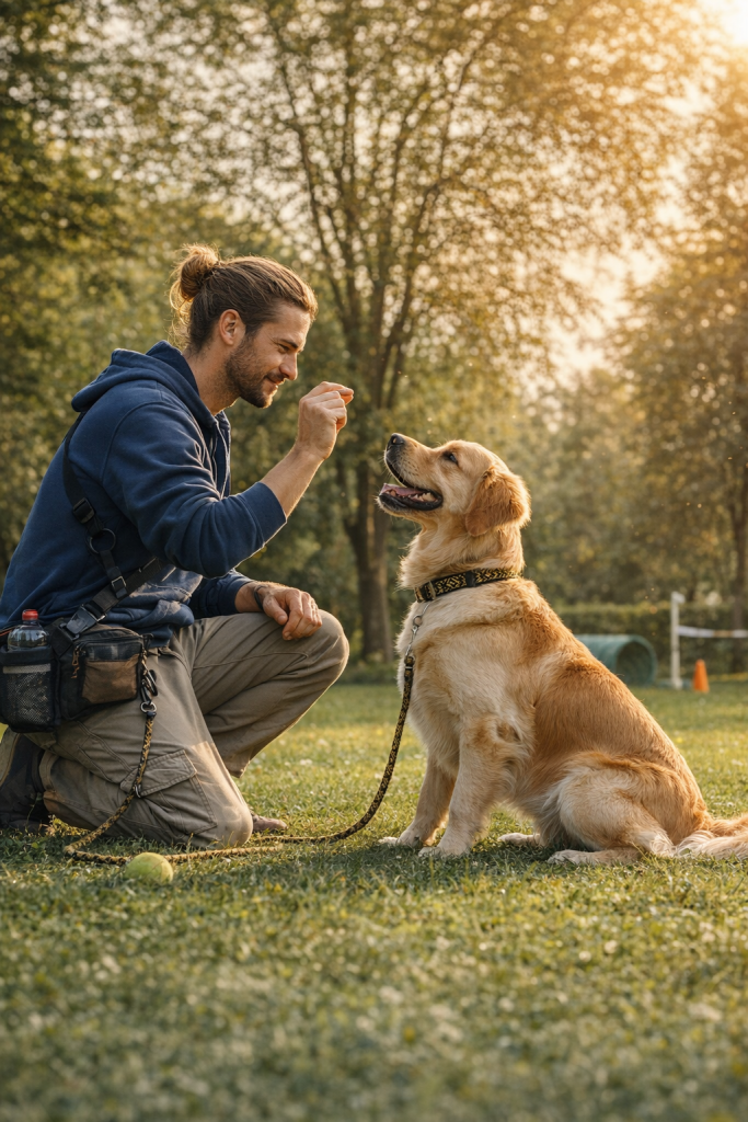 Adiestramiento canino en Madrid con educador trabajando en positivo con un perro