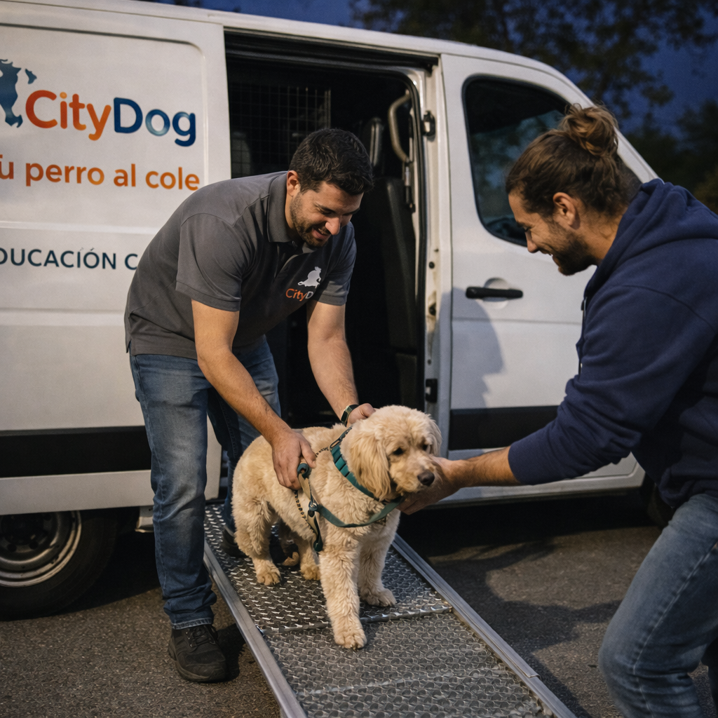 Ventajas del servicio Tu perro al cole en Madrid, entrega segura de perro desde furgoneta CityDog a su propietario